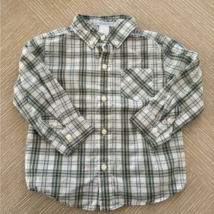 Janie and Jack Plaid Button-Down Shirt - Green and White
